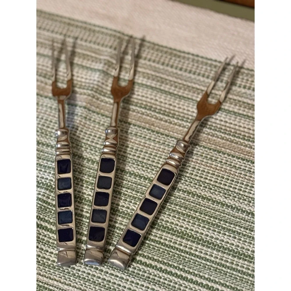 Vintage Heavyweight Geometric Blue Inlay Cocktail & Charcuterie Set (7pcs)